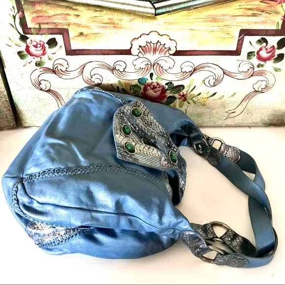 CHI By CARLOS FALCHI Lamb & Snakeskin Studded Bag - Picture 14 of 16